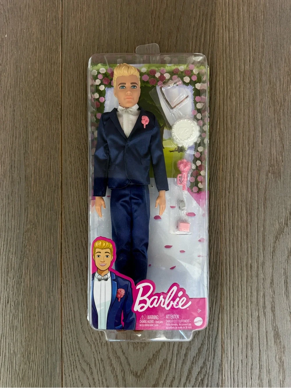 Barbie Ken Doll in Dark Blue Tuxedo with Pink Boutonniere